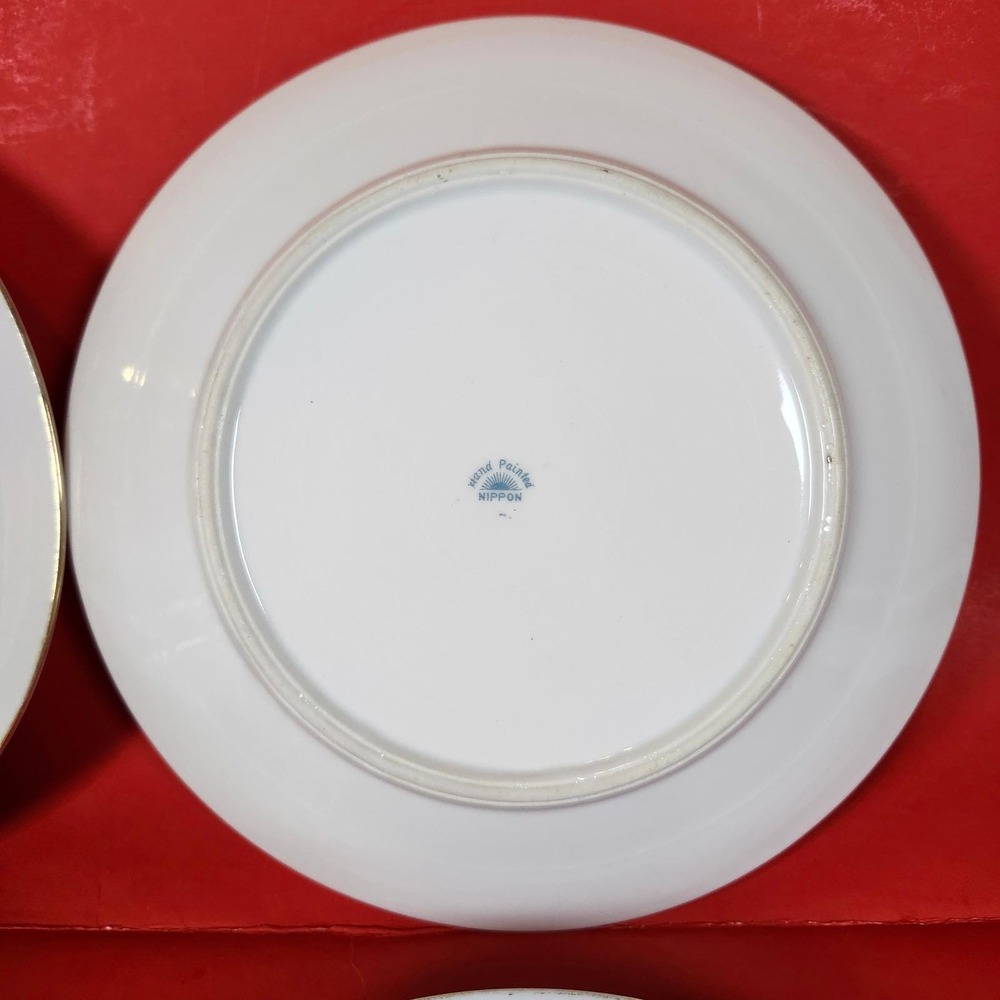 Vintage Hand Painted‎ Nippon Plates Set of 4 Pink Roses Gold Rim Dining